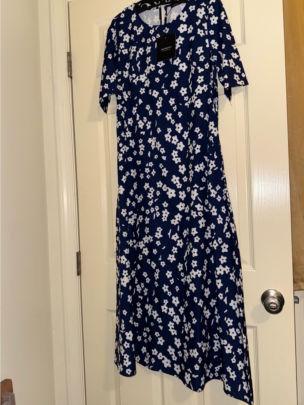 Oversized Size Small Women's Navy Blue Floral Maxi Dress with White Print